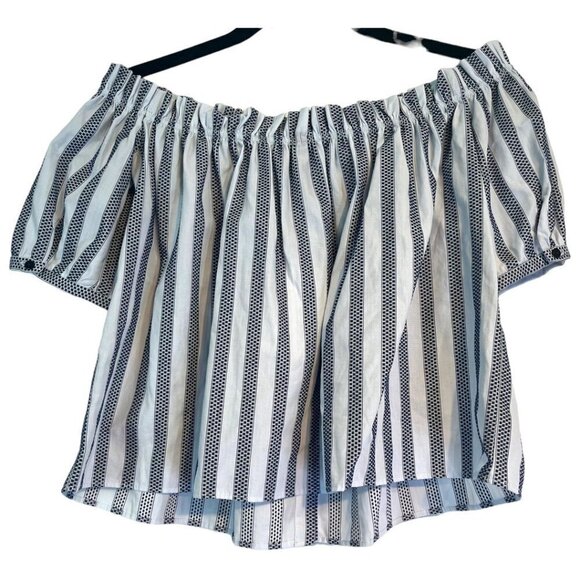 Zara Trafaluc Collection Off Shoulder Blouse Top XS NWT Navy Stripe Textured - Picture 2 of 10
